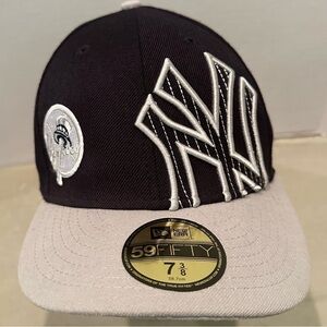 New Era 59Fifty New York Yankees NYY MLB Fitted Hat Sz 7 3/8 Navy/Gray NEW